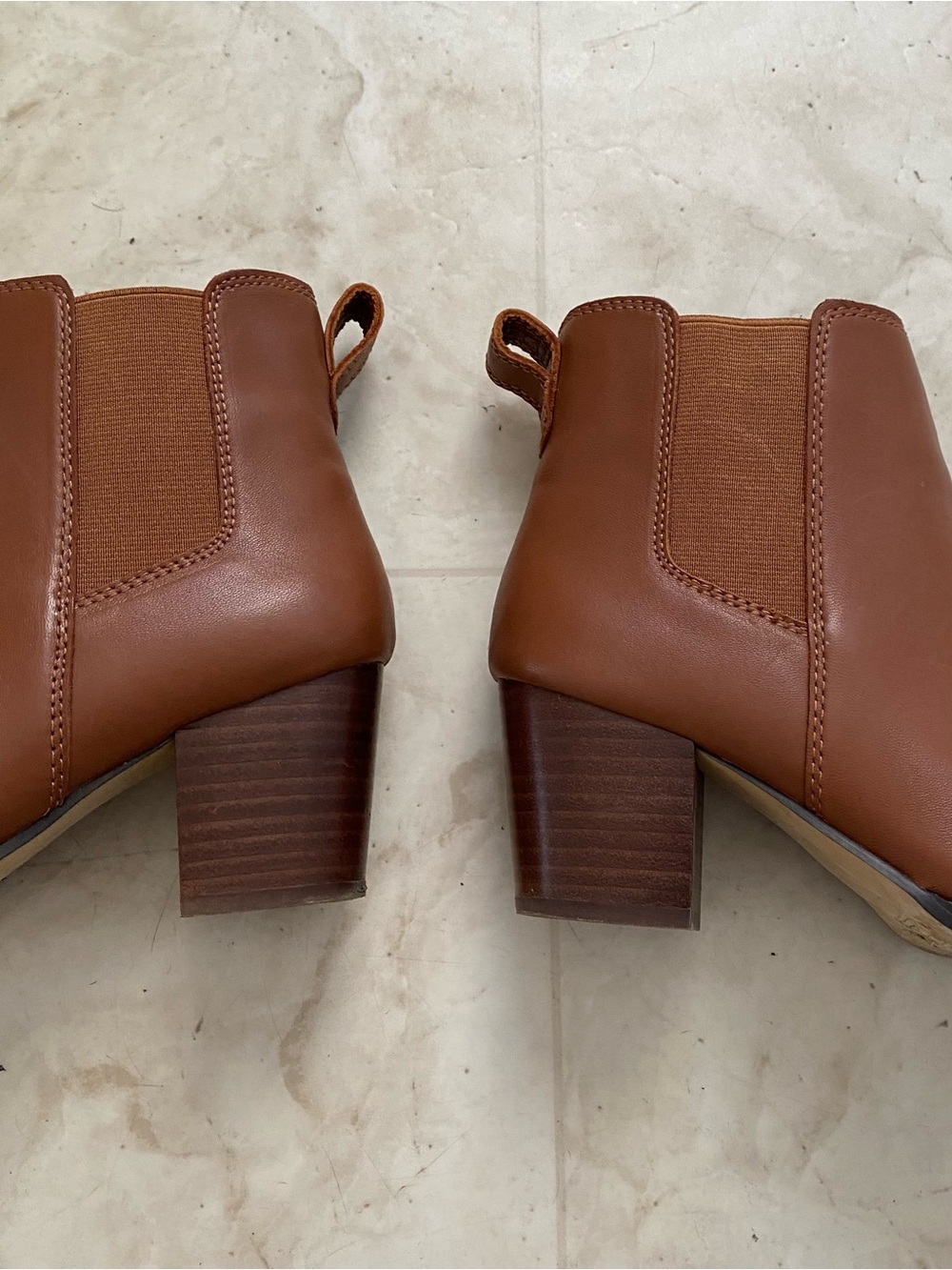 $178 J.Crew Factory Rory Brown Tan Leather Block Heels Ankle Boots Booties 7.5 - Picture 6 of 14